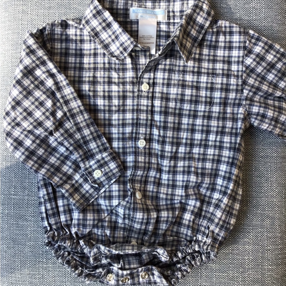 Janie and Jack‎ Poplin Plaid Bodysuit Snaps Long Sleeve Button Down Shirt Boys